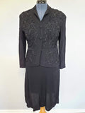 Vintage 1940s Black Rayon Skirt Suit with Soutache
