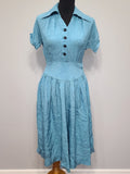 Vintage 1940s Blue Dress with Flower Buttons