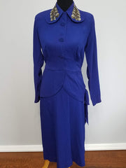 Vintage 1940s Bright Blue / Purple Rayon Skirt Suit (as-is)