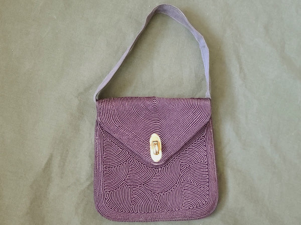 Vintage 1940s Brown Corde Handbag Purse Made by Park Lane