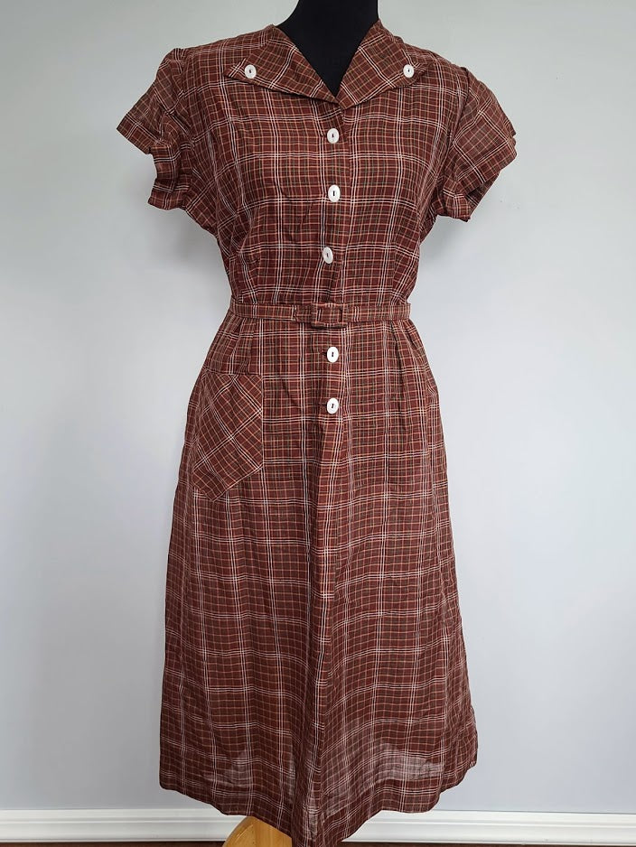 Vintage Brown Plaid Dress (B-42