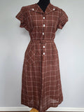 Vintage 1940s Brown Plaid Dress 