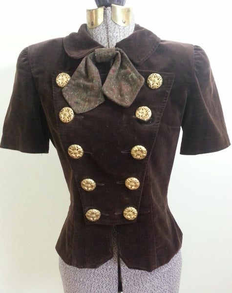 Vintage 1940s Brown Velvet Blouse Shirt