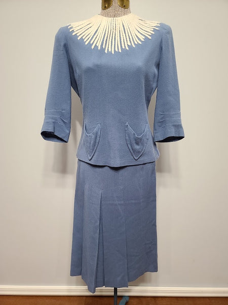 Vintage 1940s Cornflower Blue Skirt Suit New York Creation Label
