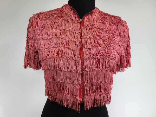 Vintage 1940s Flapper Red Fringe Short Sleeve Jacket