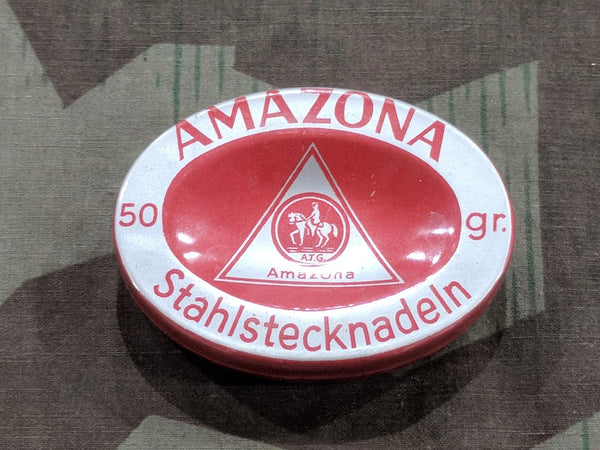 Vintage 1940s German Amazona Stahlstecknadeln Sewing Needle Tin