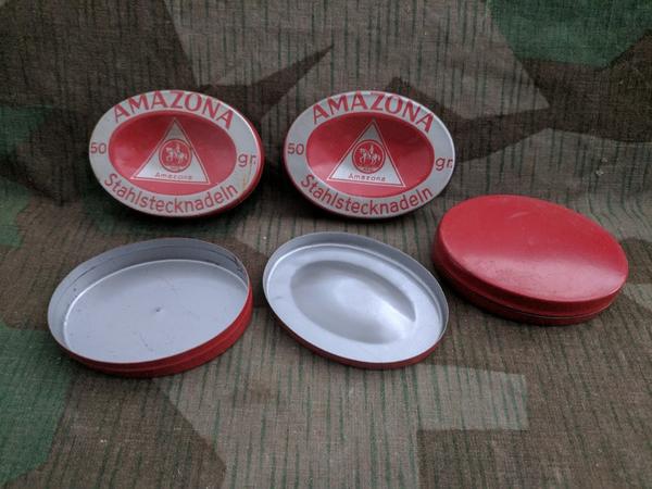 Vintage 1940s German Amazona Stahlstecknadeln Sewing Needle Tin