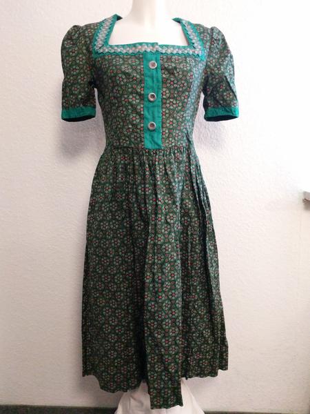 Vintage 1940s German Green Dirndl Dress Heart Print