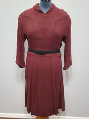 Vintage 1940s German Maroon Long Sleeve Dress 
