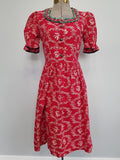 Vintage 1940s German Red Print Dirndl Dress Traditional Clothing