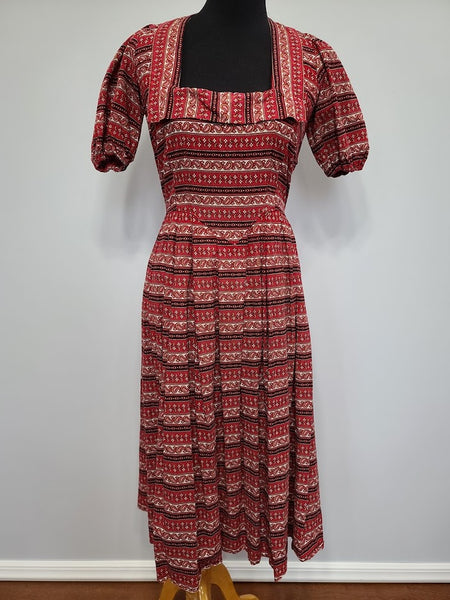 Vintage 1940s German Red Print Dirndl Dress 