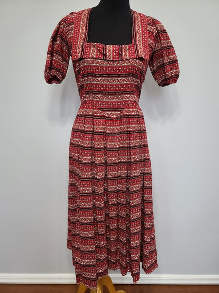 Vintage 1940s German Red Print Dirndl Dress 