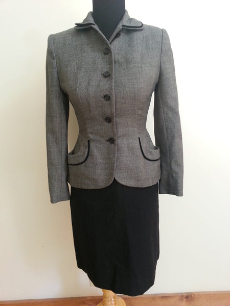 Vintage 1940s Gray & Black Wool Skirt Suit (B34" W26")