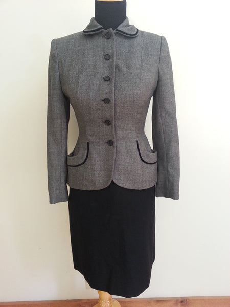 Vintage 1940s Gray & Black Wool Skirt Suit (B34" W26")