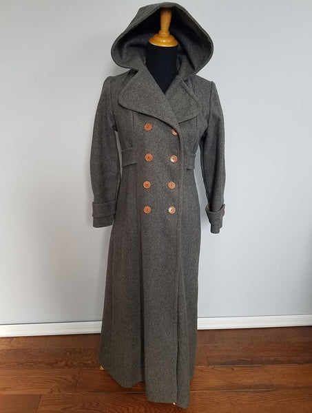 Vintage 1940s Gray Winter Coat with Hood