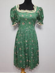 Vintage 1940s Green Novelty Print German Dirndl Dress