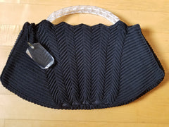 Vintage 1940s Large Black Crochet Purse with Lucite Handles
