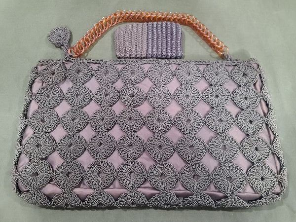 Vintage 1940s Large Brown Crocheted Corde Handbag Purse