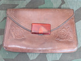 Vintage 1940s Leather Purse with Lucite Clasp and Rose Designs