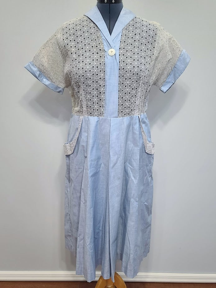 Light Blue Eyelet See-Through Dress (B-45" W-39" H-52") Light Blue Eyelet See-Through Dress (B-45" W-39" H-52")
