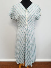 Vintage 1940s Light Blue Flower Stripe Dress Plus Size
