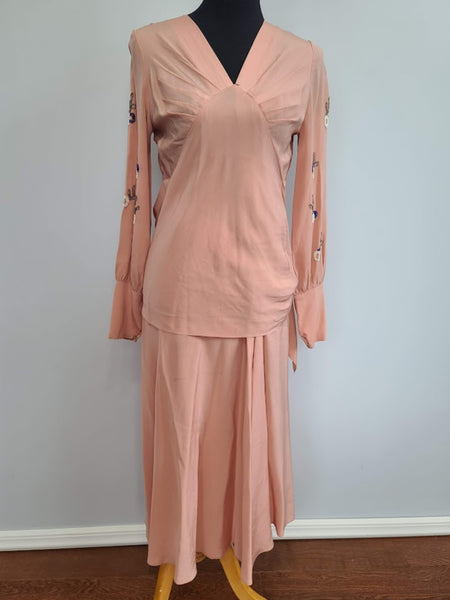 Vintage 1940s Pink Dress with Beading on Sleeves (Maternity?)