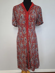 Vintage 1940s Red Paisley Print Dress with Beading
