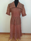Vintage 1940s Sandstone Orange Stripe Dress - Large Size