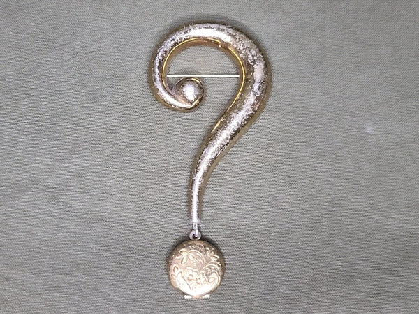 Vintage 1940s Silson Question Mark Locket Brooch Pin WWII Jewelry