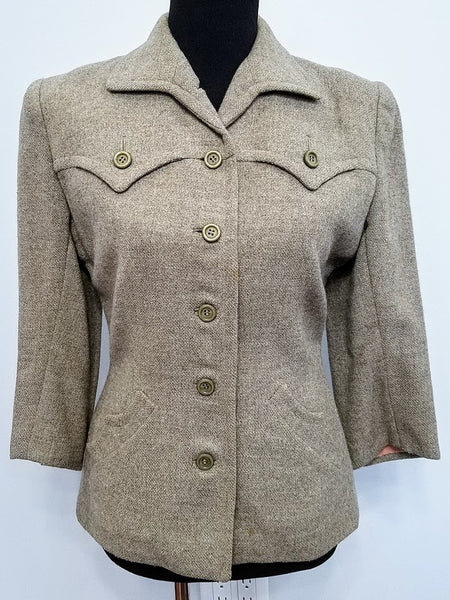Vintage 1940s Tan/Gray Blazer with 3/4 Sleeves