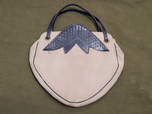 Vintage 1940s Tan and Blue "Strawberry" Purse Handbag