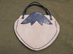 Vintage 1940s Tan and Blue "Strawberry" Purse Handbag