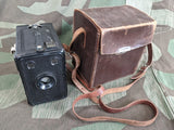 Vintage 1940s WWII-era Unmarked German Box Camera in Leather Case