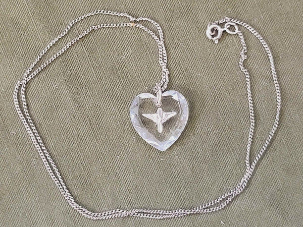 Vintage 1940s WWII Army Air Corps Clear Heart Necklace