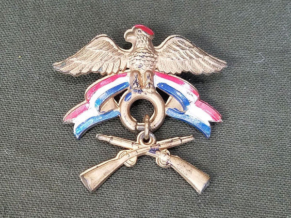 Vintage 1940s WWII Celluloid Sweetheart Eagle Pin with Crossed Rifles