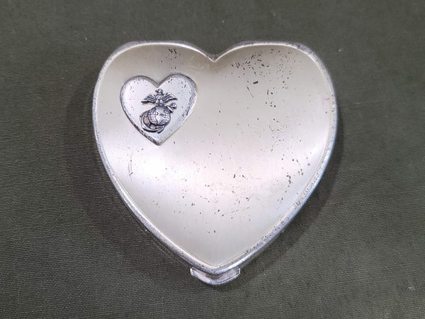 Vintage 1940s WWII Marine Corps Heart Shaped Compact Sweetheart EGA