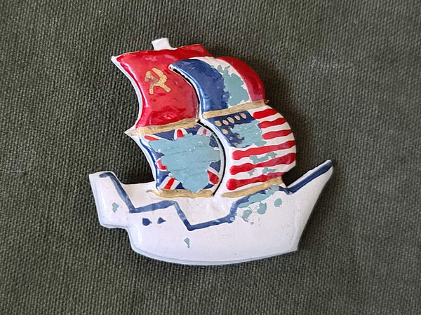 Vintage 1940s WWII Sailboat Pin with Allied Flags