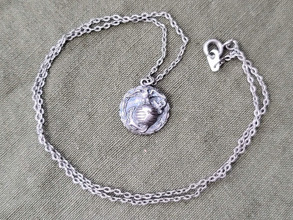 Vintage 1940s WWII Sweetheart Sterling Marine Corps Necklace