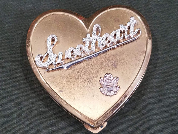 Vintage 1940s WWII US Army Rhinestone Sweetheart Compact