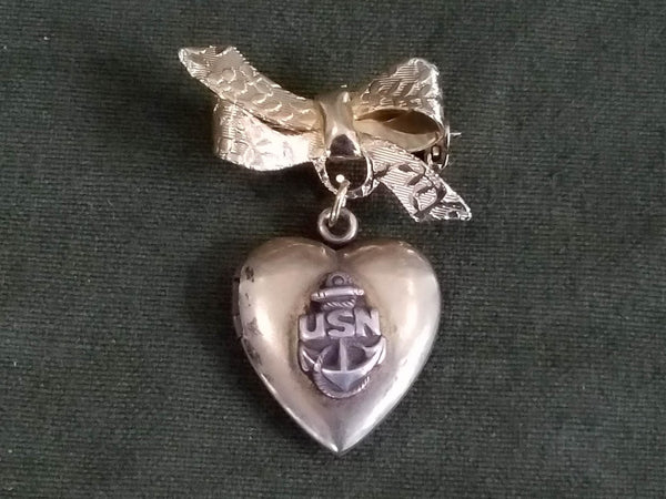 Vintage 1940s WWII US Navy USN Sweetheart Locket Pin Brooch