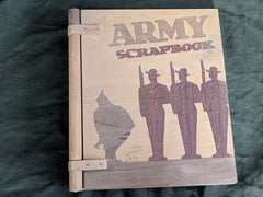 Vintage 1940s WWII Wooden US Army Scrapbook