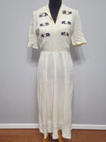 Vintage 1940s White Dress with Blue Accents