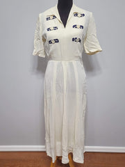 Vintage 1940s White Dress with Blue Accents