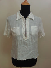 Vintage 1940s Women's White Linen Shirt Blouse