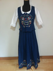Vintage Wool Blue German / Swiss Dirndl Traditional Dress w/ Embroidery