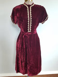 Vintage Clothing 1930s / 1940s Dark Red Velvet Dress