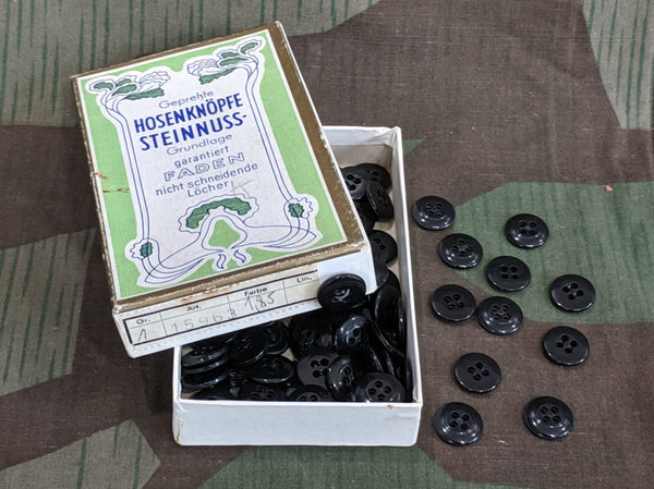 Vintage German Black Steinnuss Buttons in Box (40+ Buttons)