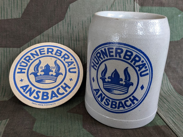 Vintage German Hürnerbräu Ansbach 1/2L Krug Stein with Coaster