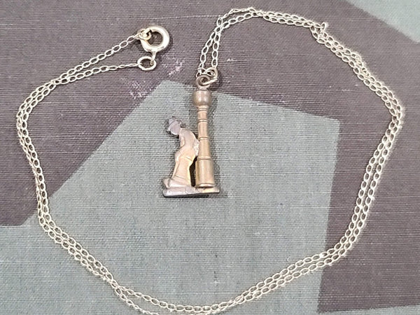 Vintage German Man Leaning on Lamp Post Necklace