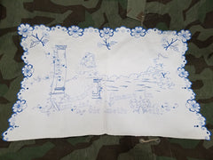Vintage German "Nun ist er hinaus in die weite Welt" Embroidered Cloth
